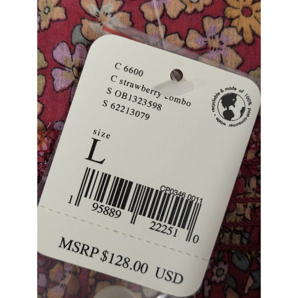 Free People L Bonnie Dark Pink Floral Mini Dress Empire Waist Boho‎ Prairie NEW - Picture 4 of 16